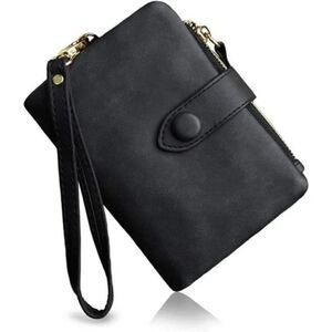 NEW Womens Small Bifold Leather Wallets Rfid Ladies Wristlet Black